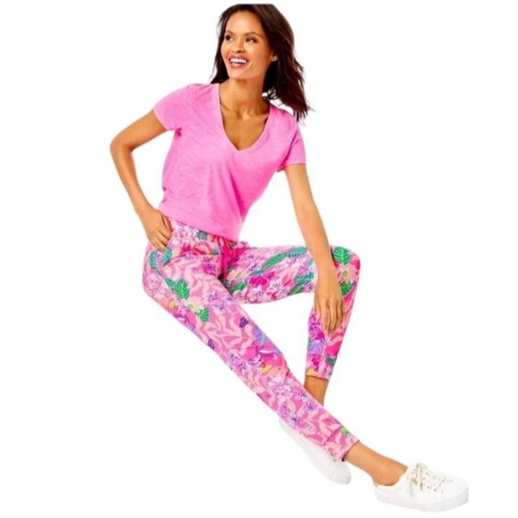 Lilly Pulitzer Lillabeth UPF 50+ Pants Pink Isle Best of Friends Sz S NEW $128